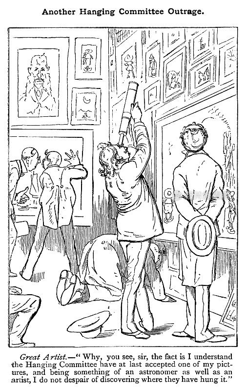 关于艺术展览变得多么拥挤的漫画- 19世纪